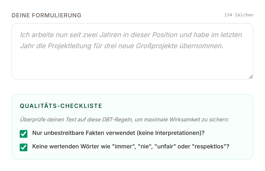 Musterformulierungen als Ausgangspunkt für den eigenen Satz.