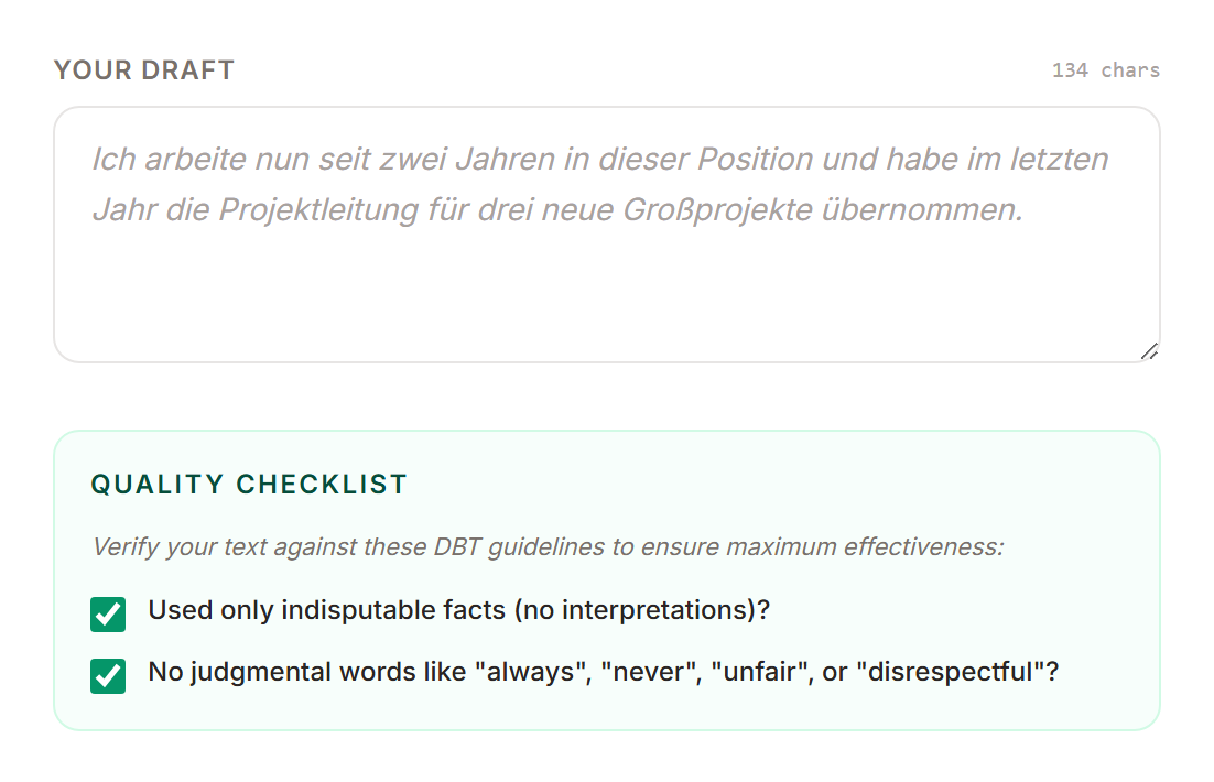 Sample formulations as a starting point for your sentence.