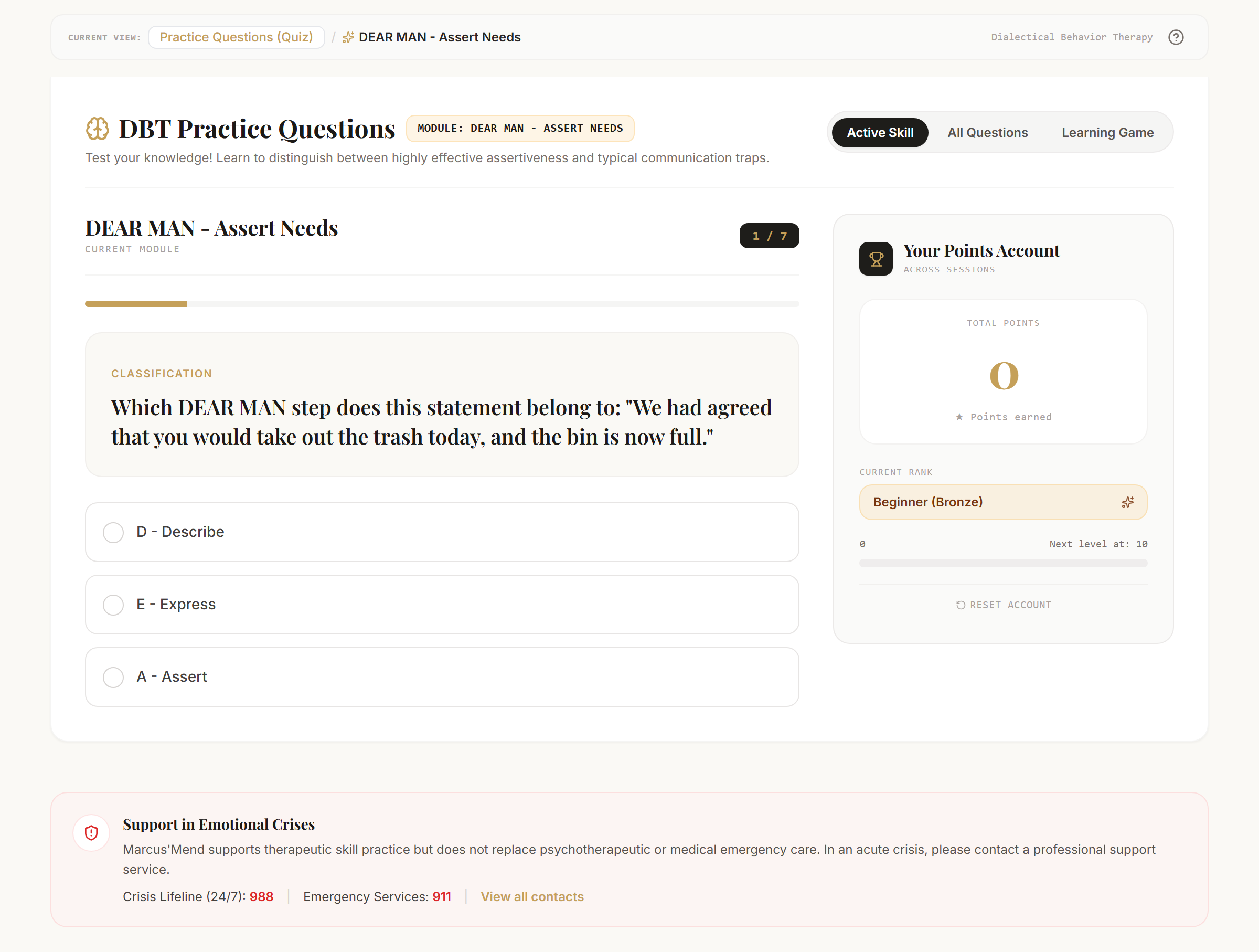 Practice questions and score account with current rank.